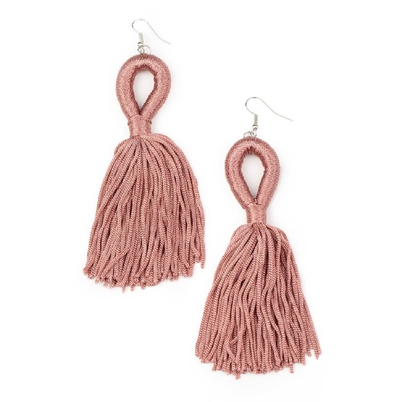 paparazzi Jewelry - Pink Rose Tan Thread Tassel Earrings